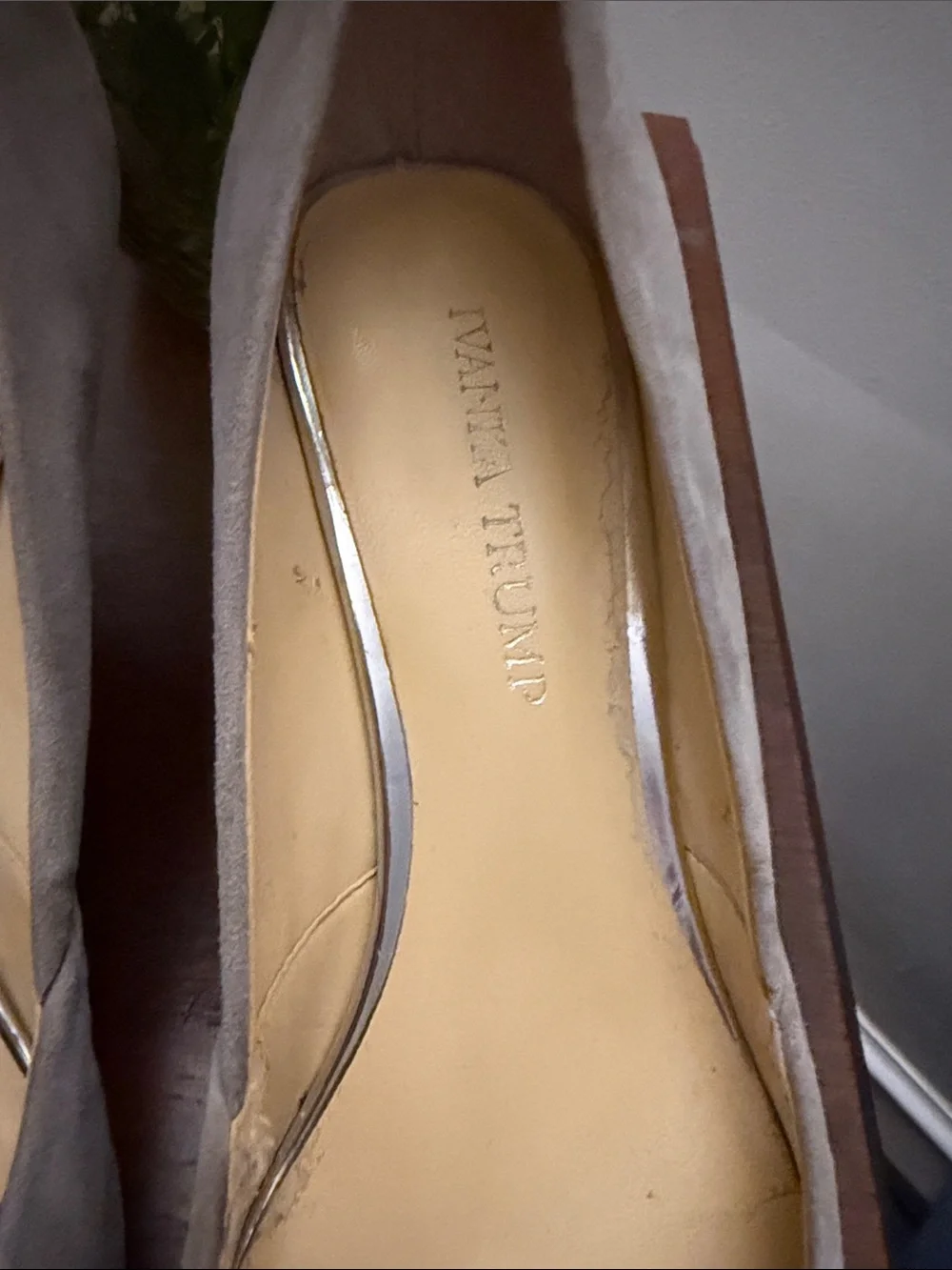 Ivanka Trump Gray Suede Pumps with Silver Strap and Snakeskin Toe Cap